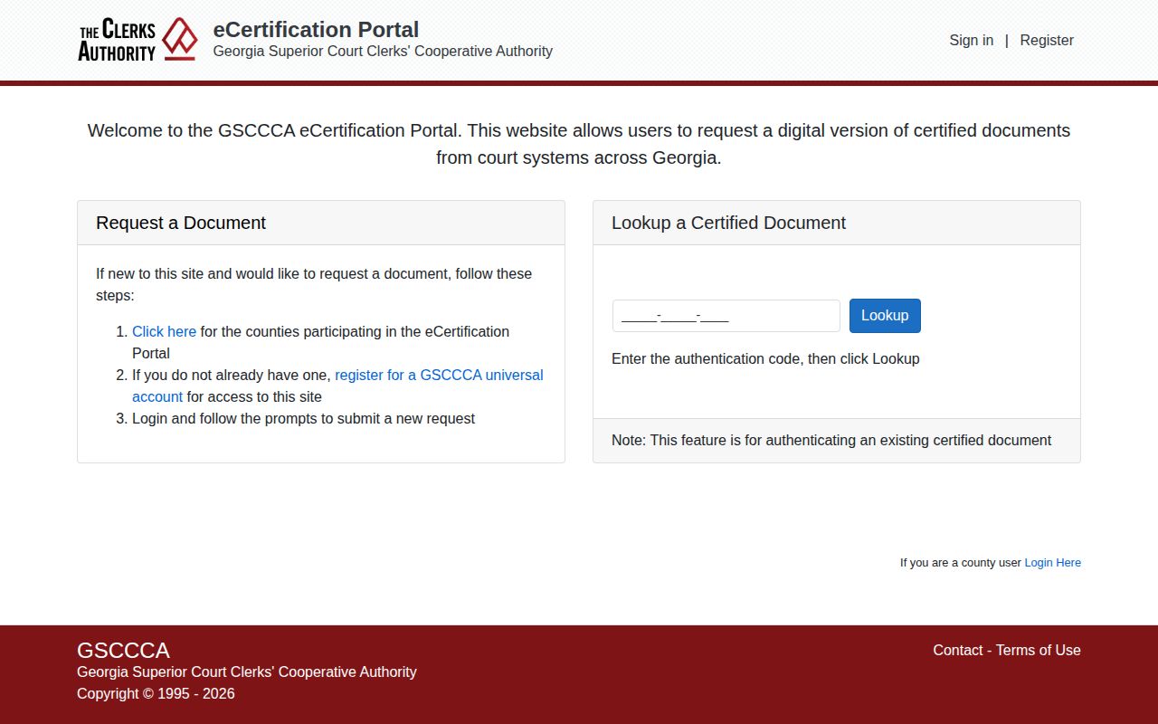 GSCCCA eCertification portal for Georgia court records