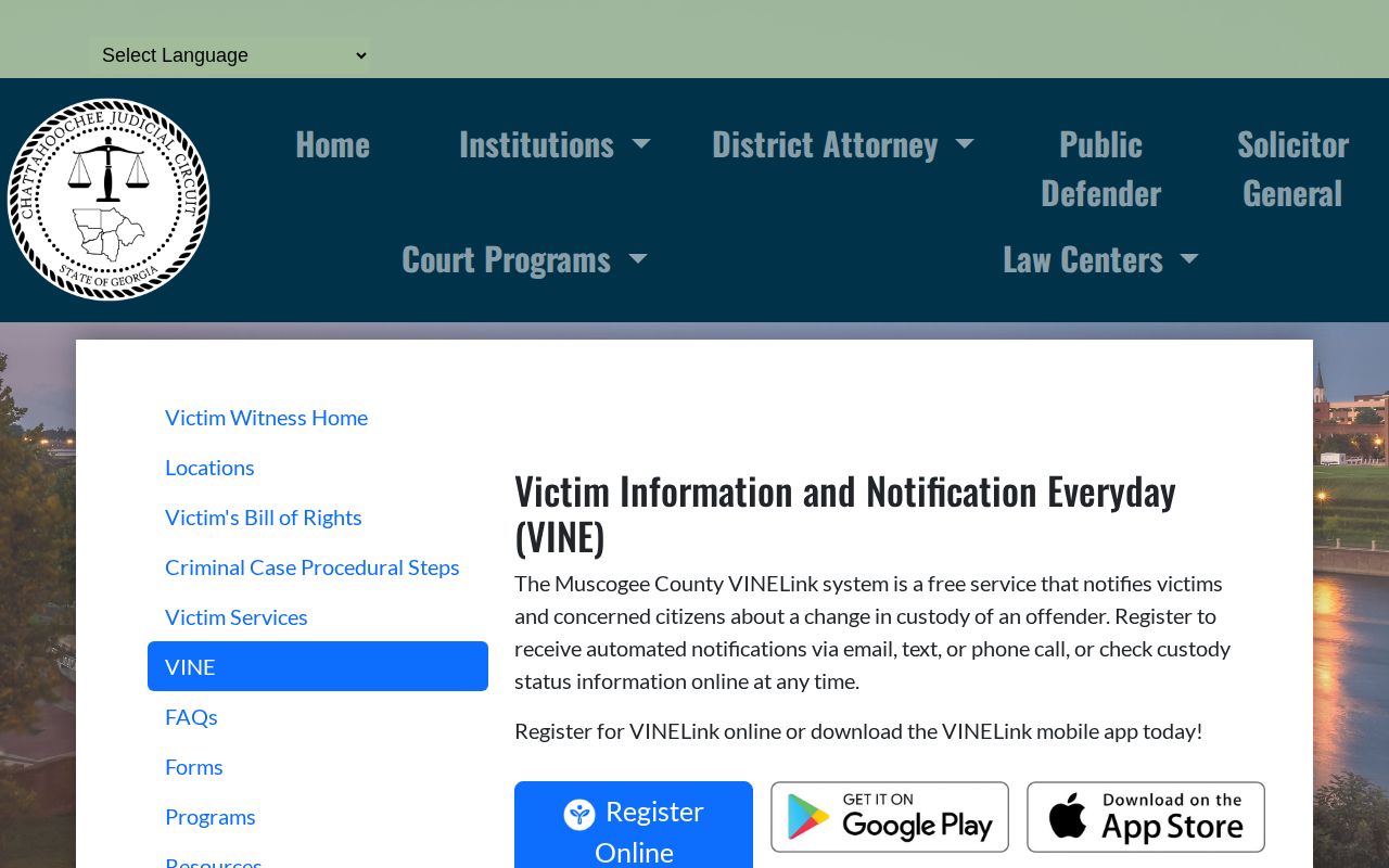 Georgia judicial circuit VINE notification guidance